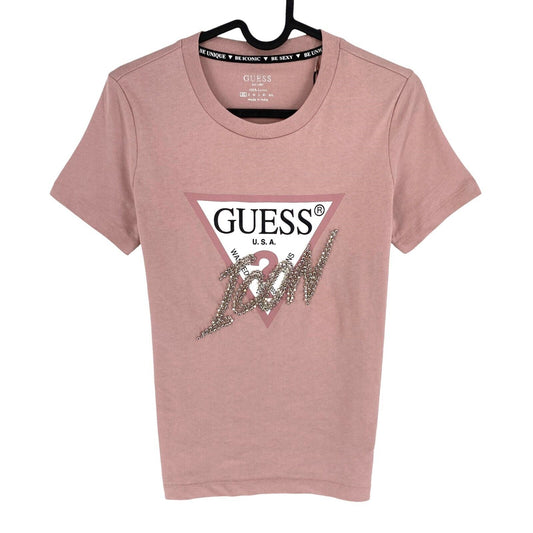 GUESS Women Dusty Pink Logo Crew Neck Short Sleeves T Shirt Size XS