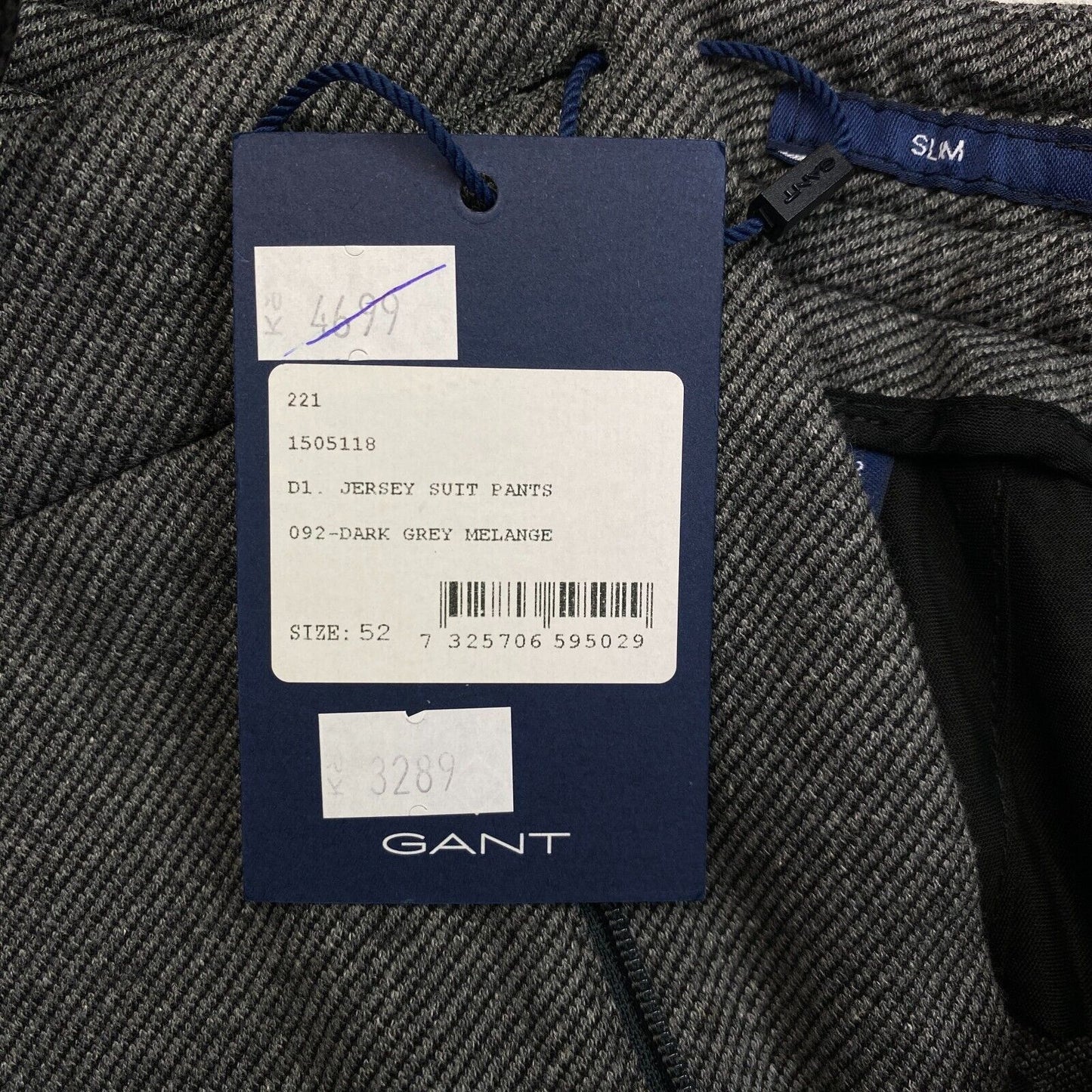 GANT Gris Jersey Slim Fit Costume Pantalon Pantalon Taille EU 52 UK/US 42