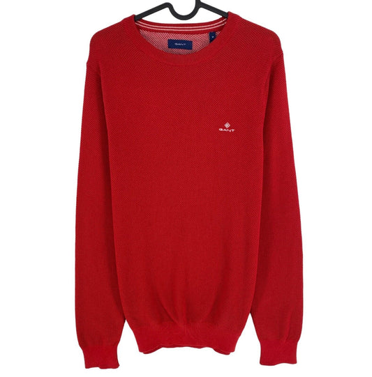 GANT Red Cotton Pique Crew Neck Sweater Jumper Size M