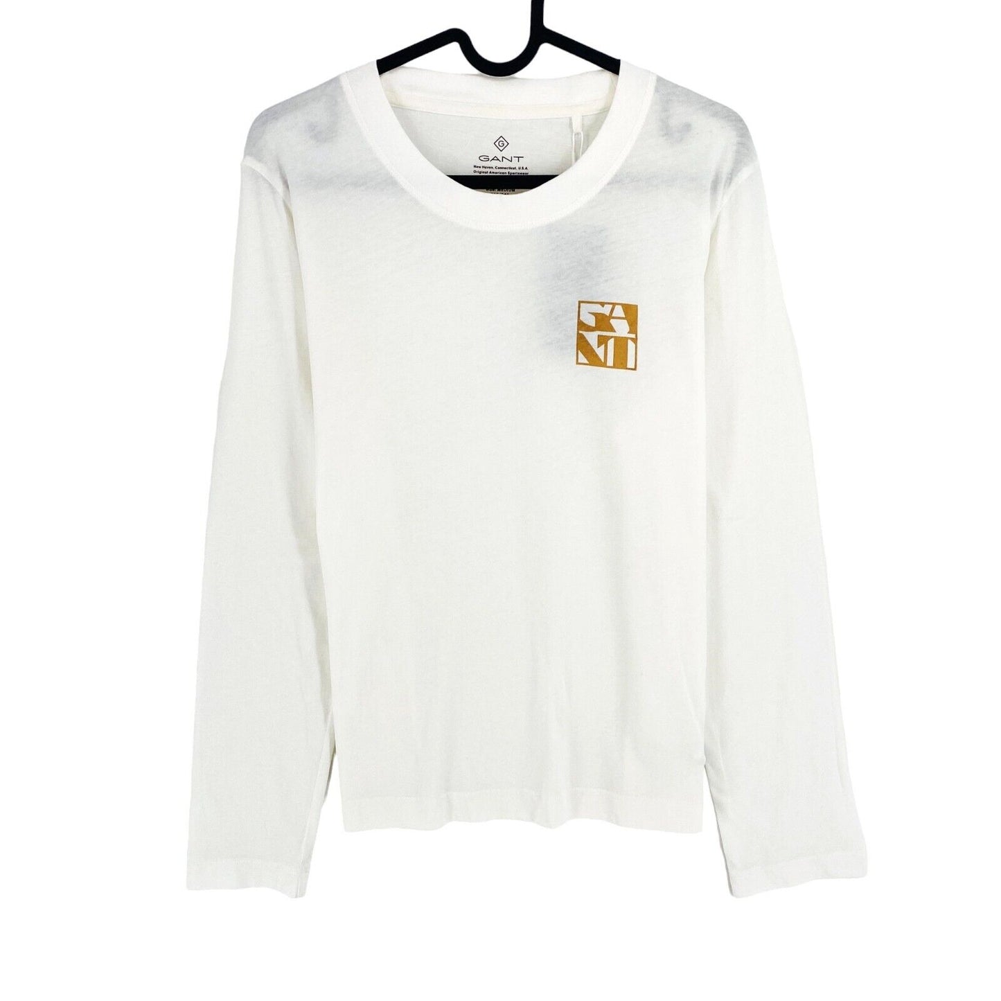 GANT Women White Quadrat Logo Crew Neck LS T Shirt Size M