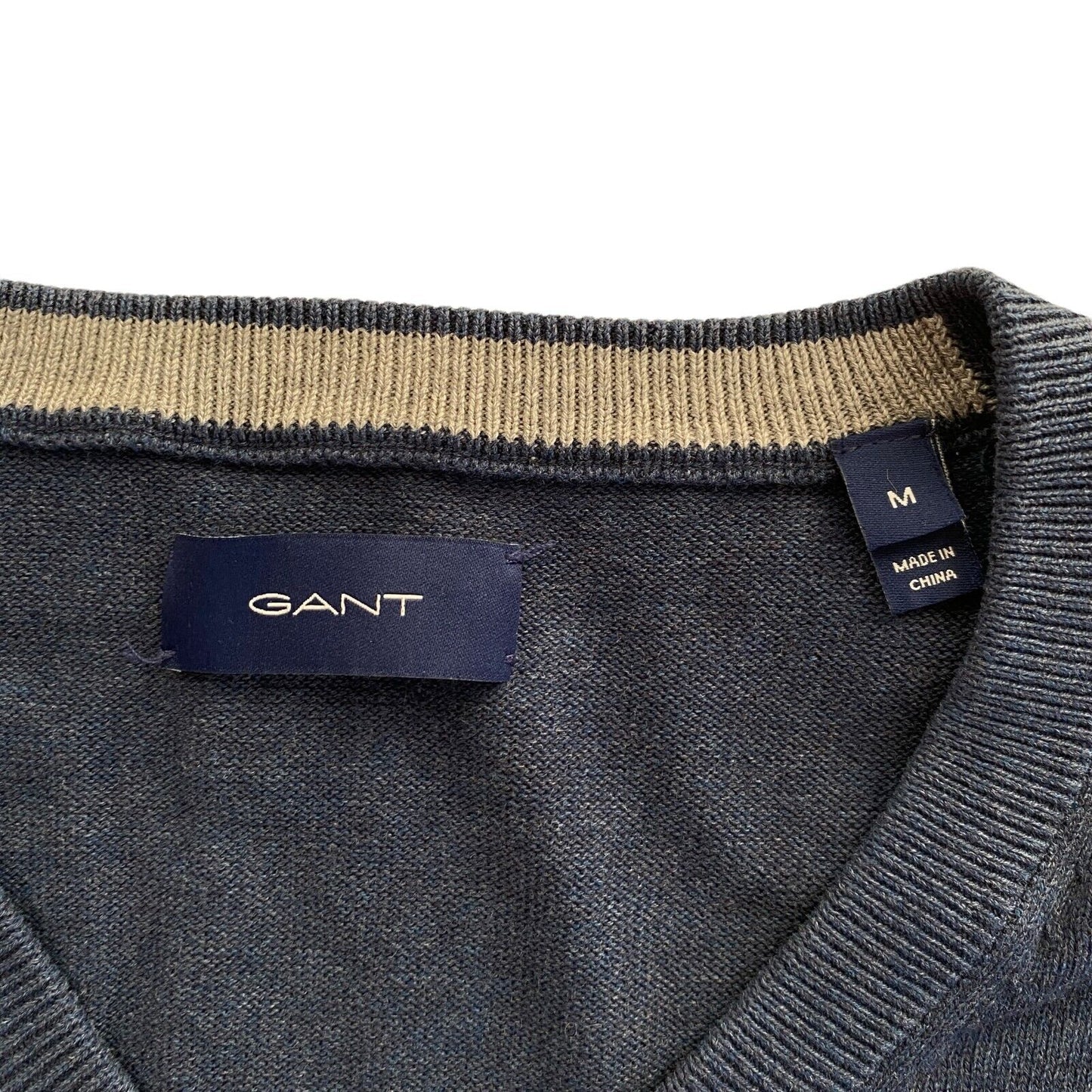 GANT Navy Blue Cotton V Neck Sweater Pullover Size M