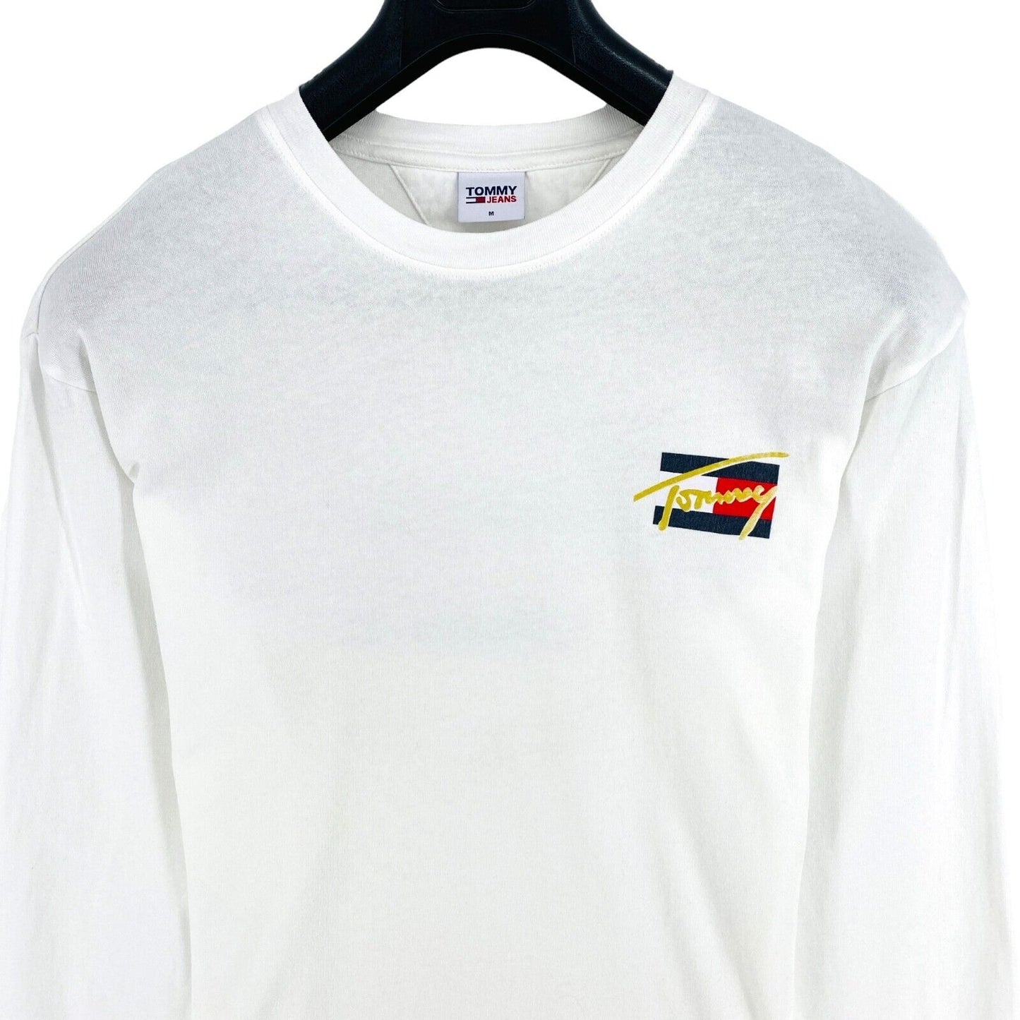 Tommy Hilfiger JEANS White Logo Flag Crew Neck Long Sleeve T Shirt Size L