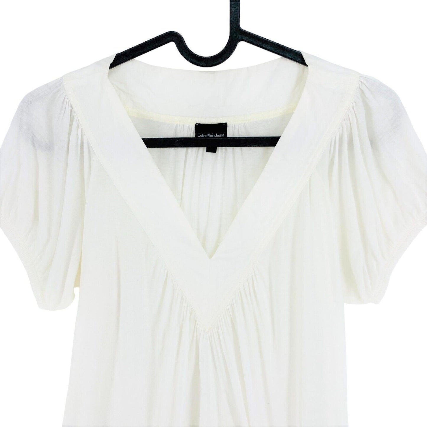 Calvin Klein Jeans White With Bow V Neck Top Blouse Size XL