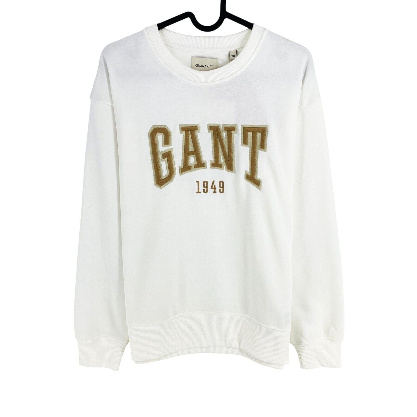 GANT Weißer Pullover mit Rundhalsausschnitt und Logo in entspannter Passform, Größe 2XS XXS