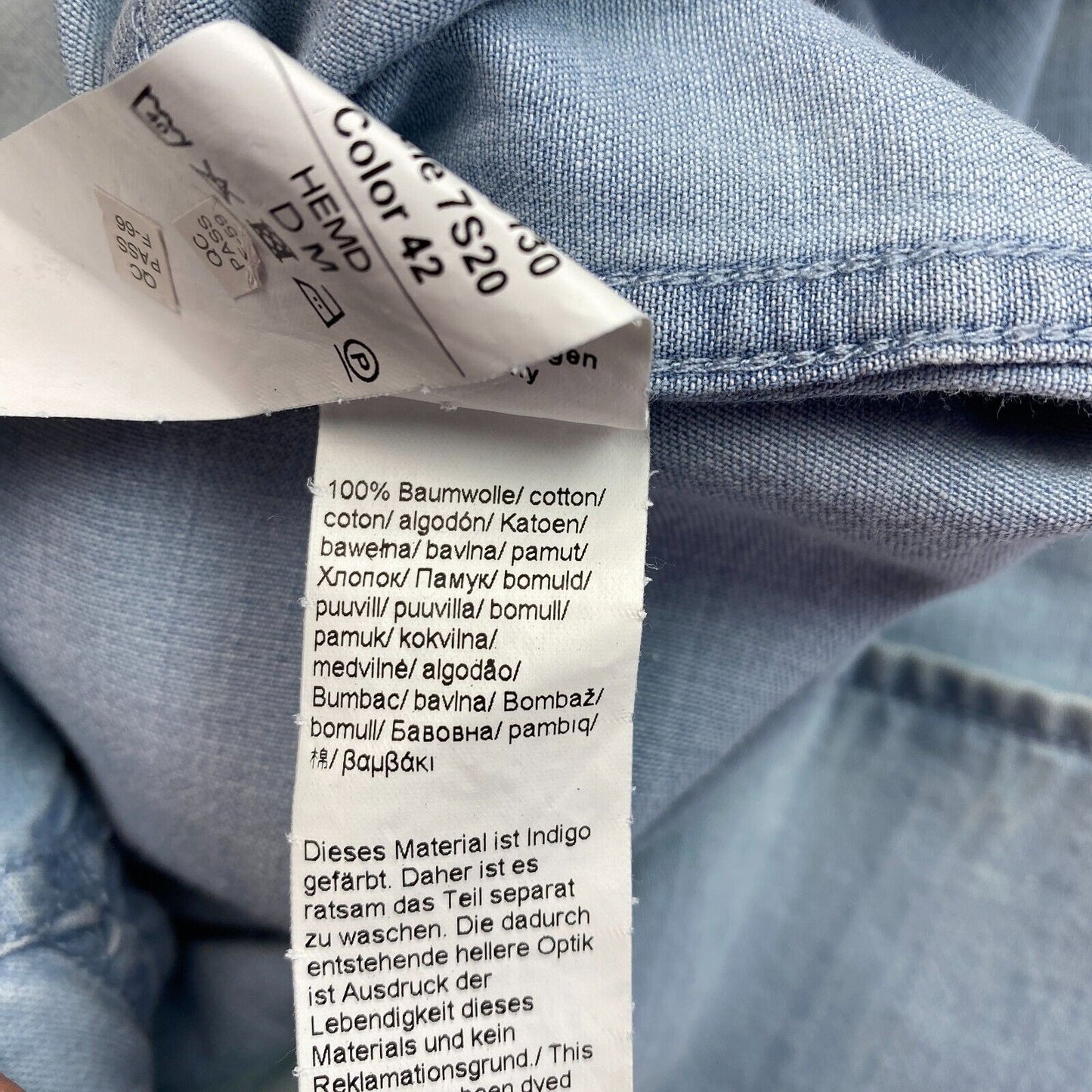 Camel Active Blau Indigo gefärbtes Denim-Hemd in normaler Passform, Größe M