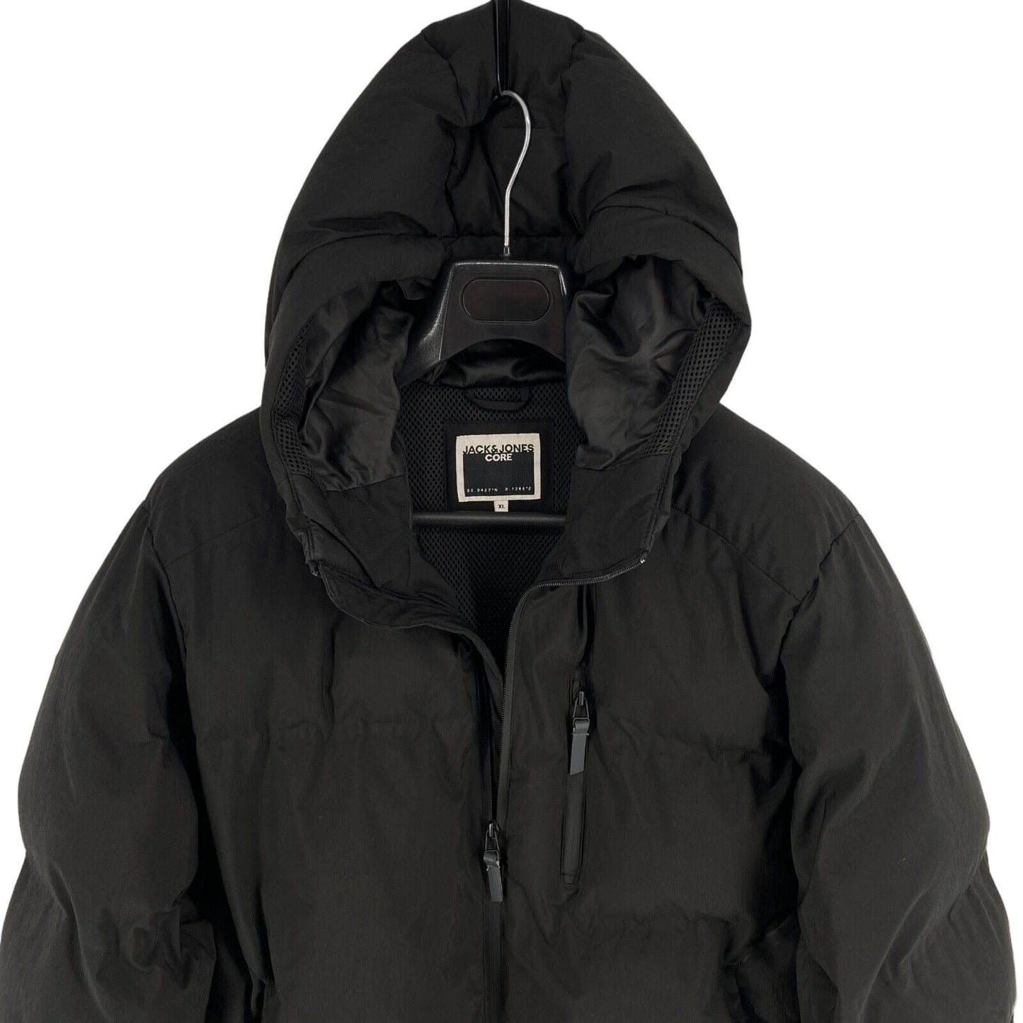 JACK&JONES Men Black Sweep Hooded Puffer Coat Jacket Size XL