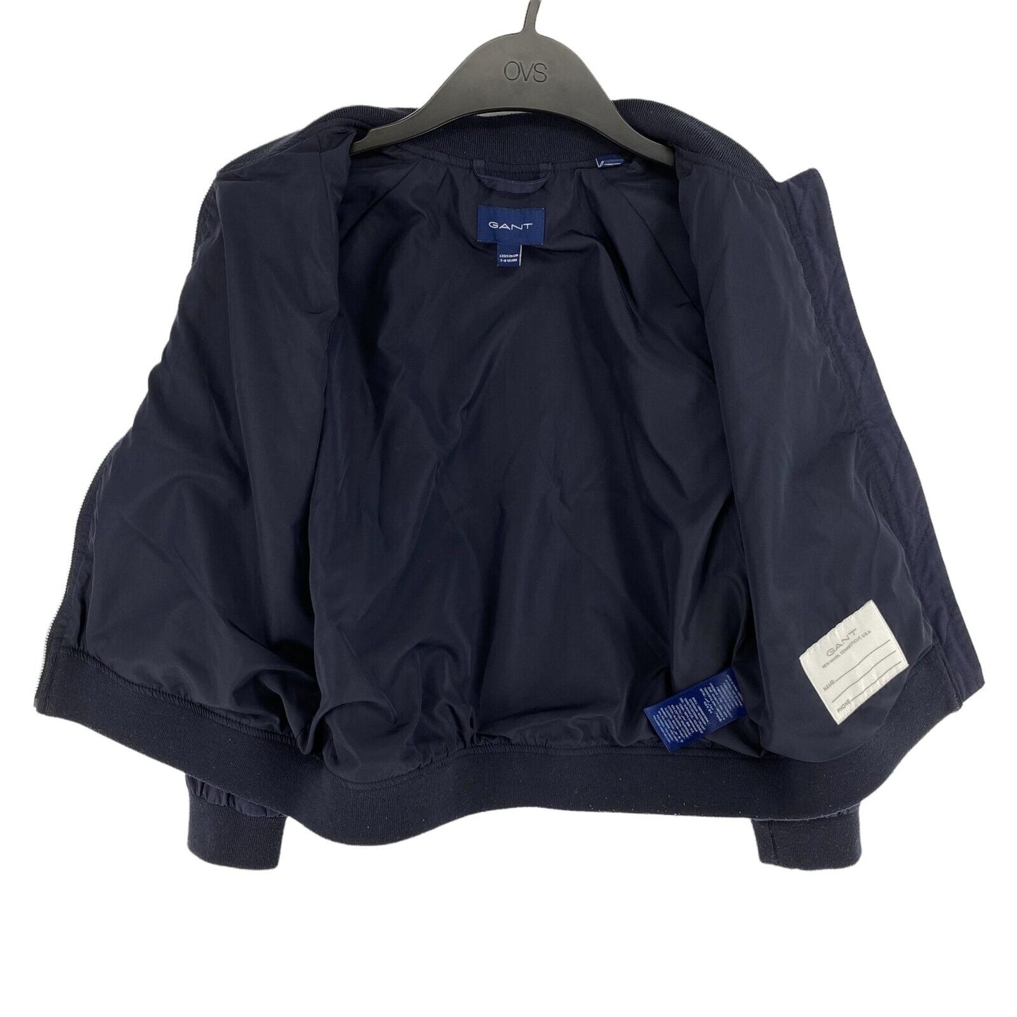 GANT Boys Navy Blue Ribbed Bomber Jacket Size 7 - 8 Years 122/128 cm