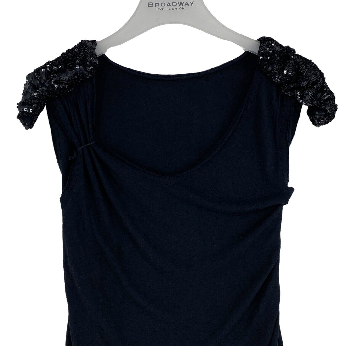 RPR €139 Fairly Black Sequin Sleeveless Scoop Neck Top Blouse Size 2 / M