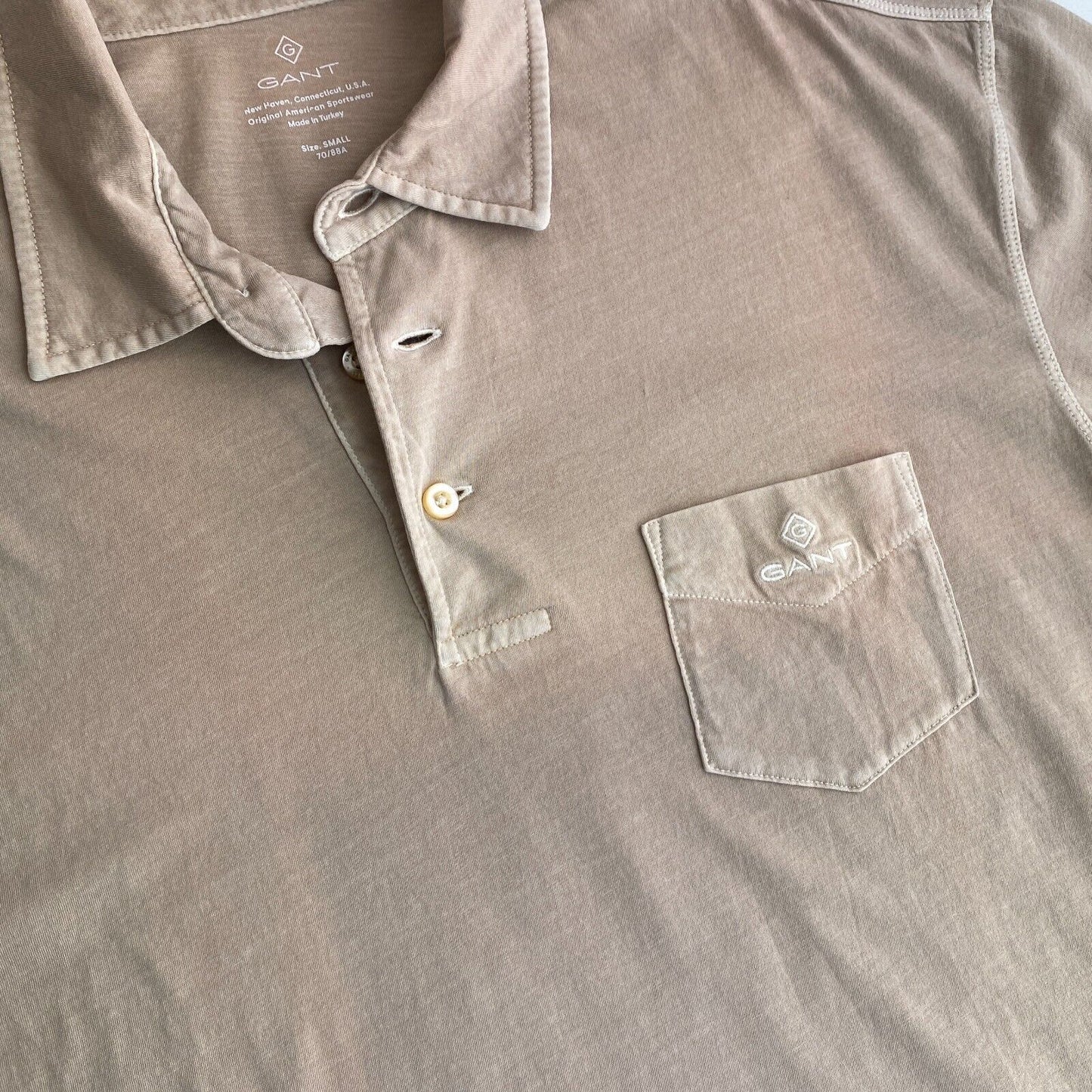 GANT Men Brown Solid Sun Faded Jersey Rugger Short Sleeve Polo Shirt Size S