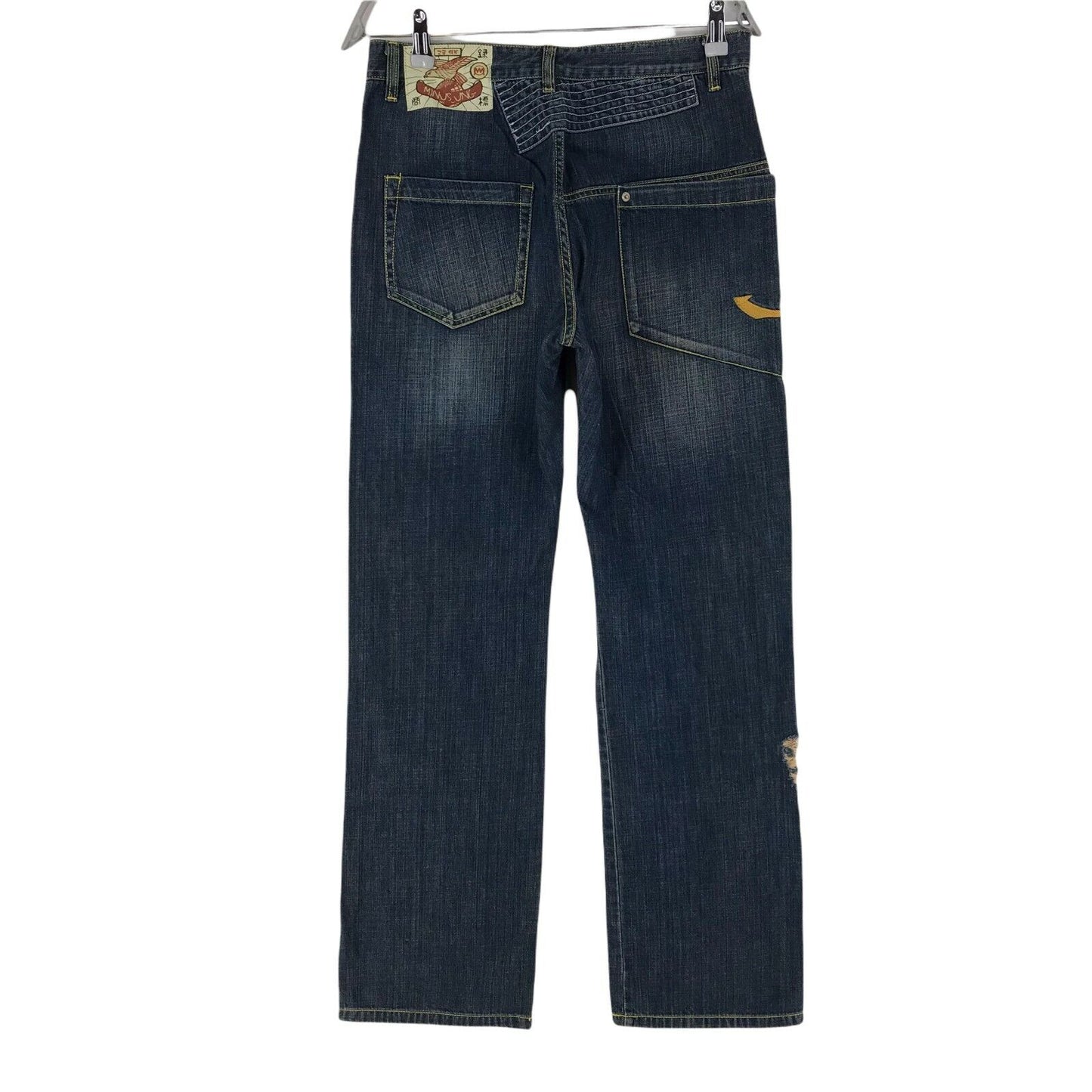 MINUS_UNG Jean déchiré bleu coupe droite régulière pour femme taille W30 fabriqué en corée