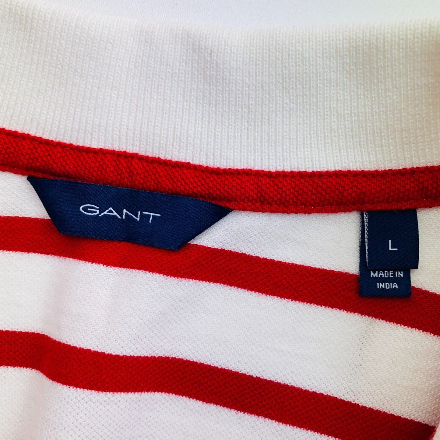 GANT Red Striped Pique Polo Shirt Size L