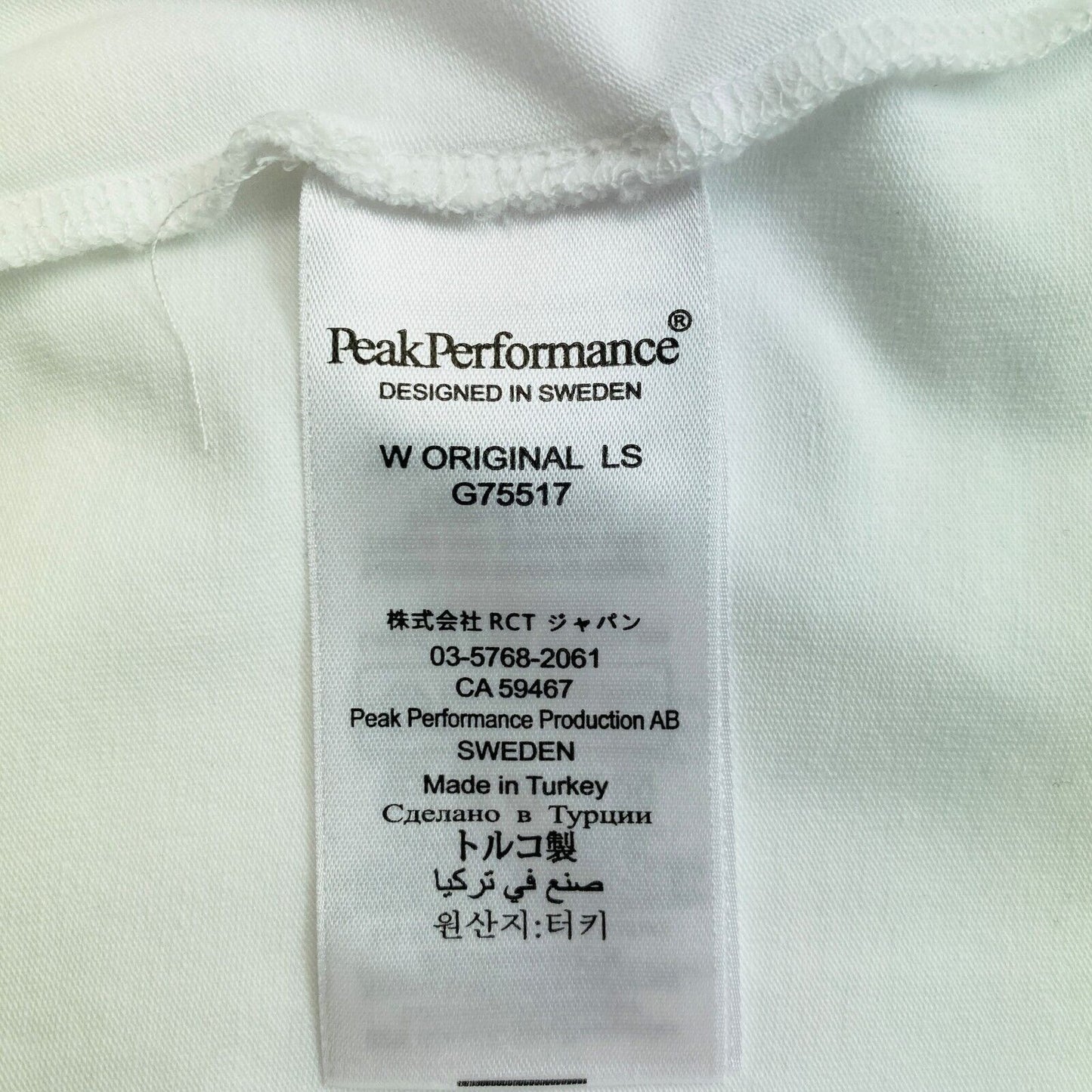 Peak Performance T-shirt blanc original à manches longues et col rond Taille XS