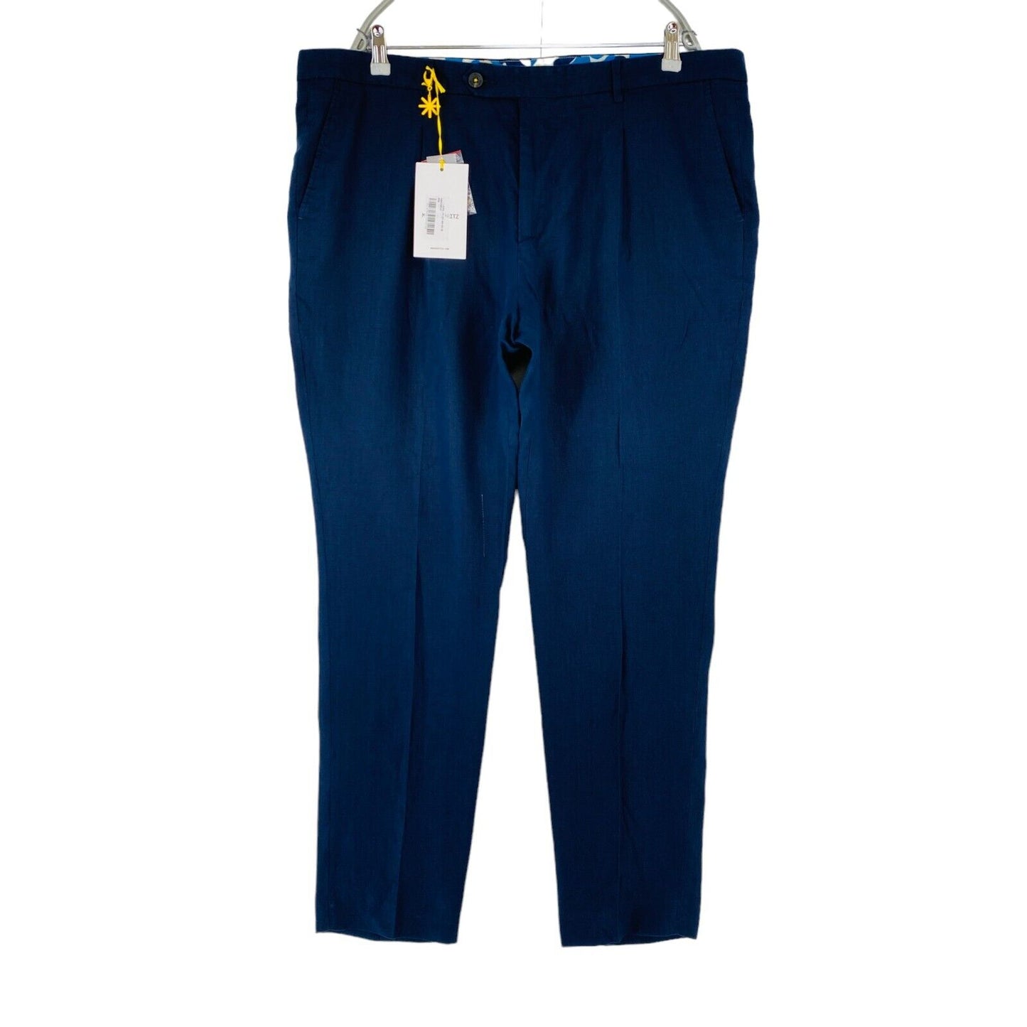 MANUEL RITZ Mens Dark Blue Slim Fit Linen Trousers Size EUR 58 W42