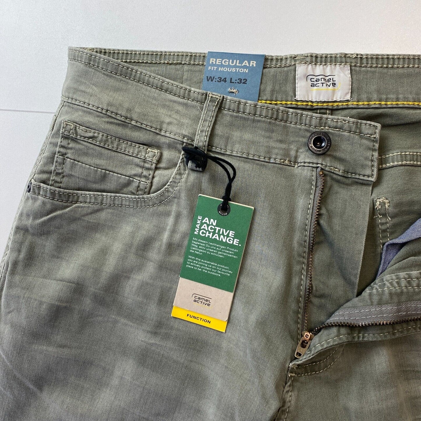 Camel Active HOUSTON Greyish Green Stretch Regular Straight Fit Jeans W34 L32