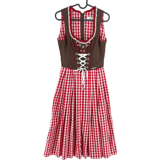 Spieth &amp; Wensky Tiroler Dirndl Oktoberfest Rot kariertes Kleid Größe EU 34 UK 6 US 4