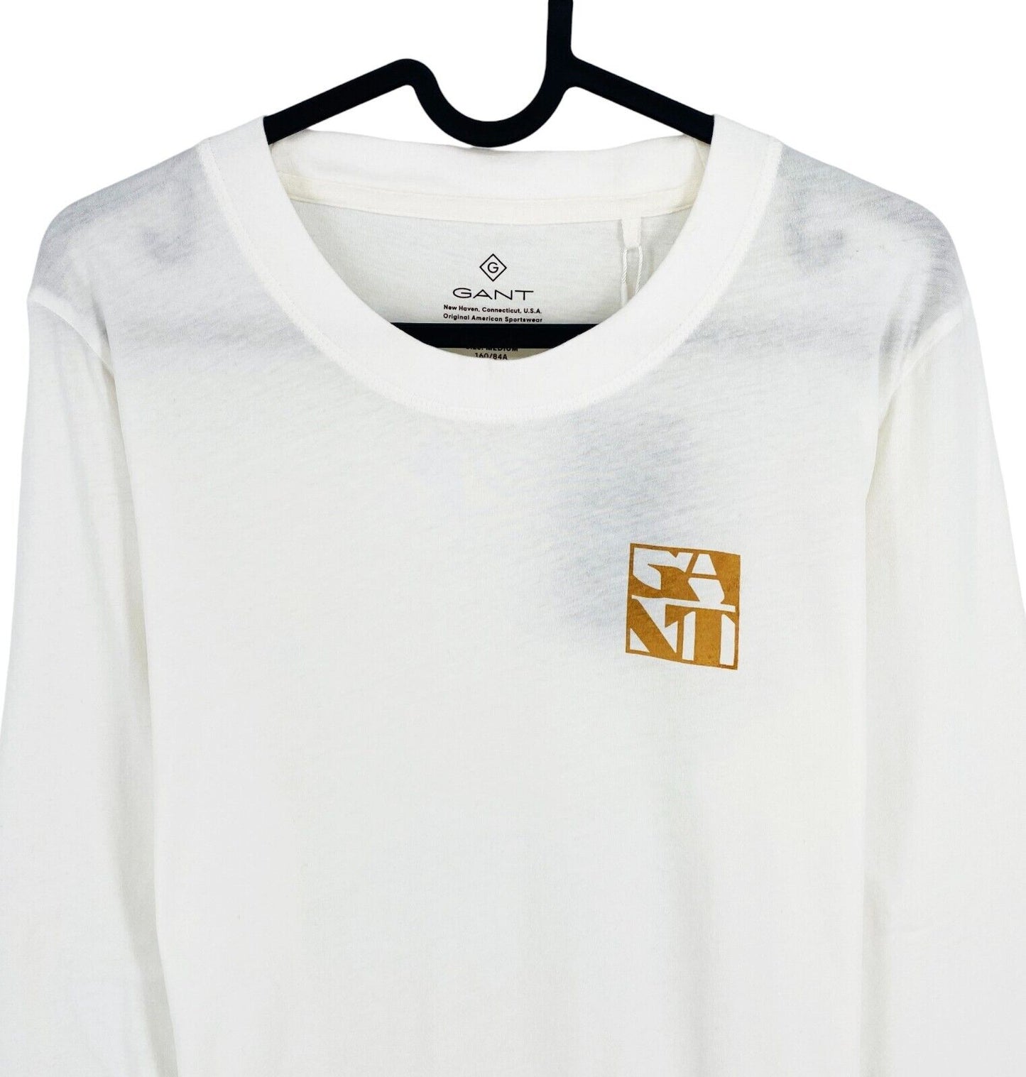 GANT Women White Quadrat Logo Crew Neck LS T Shirt Size M