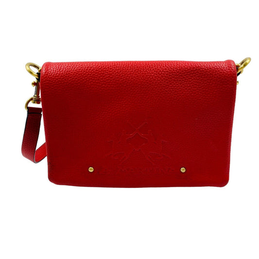 La Martina Red 100% Leather Shoulder Messenger Bag