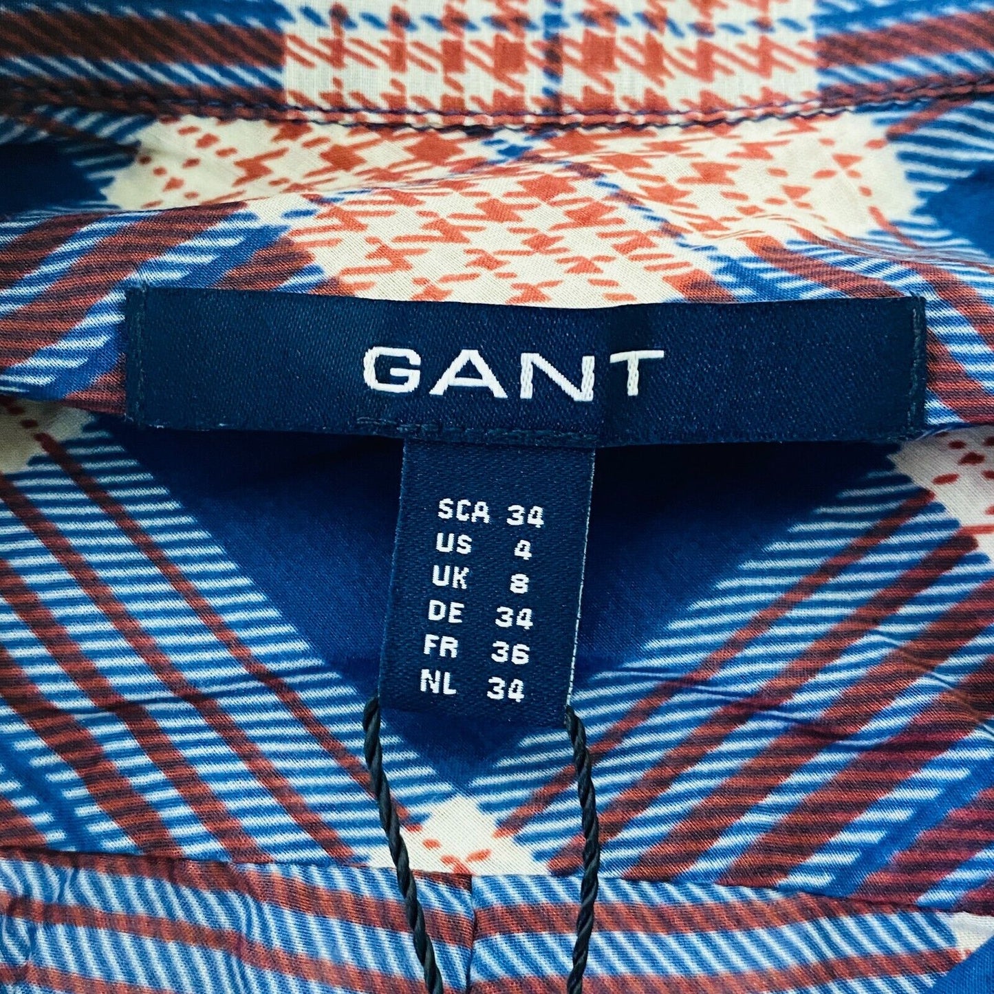 GANT Women Navy Blue Check Print Voile Cotton Silk Blend Shirt EU 34 UK 8 US 4