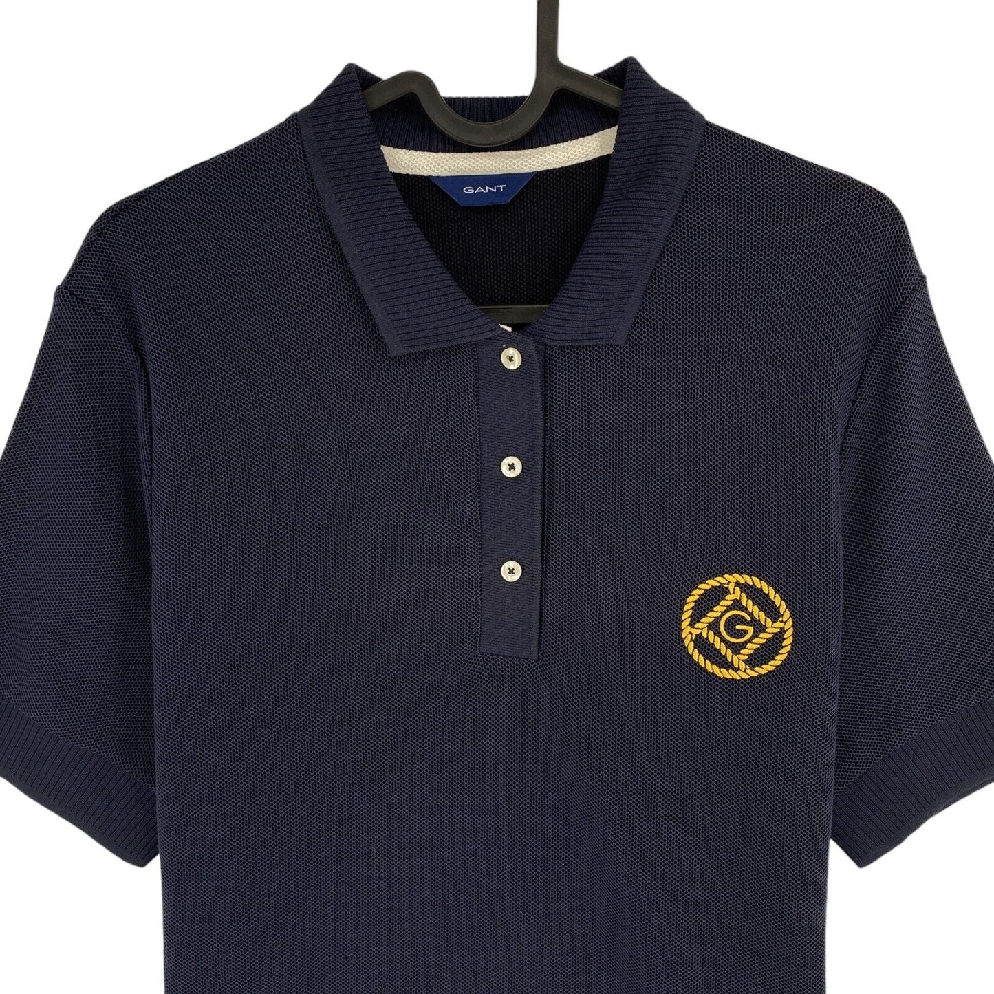 GANT Women Navy Blue Rope Icon Pique Polo Shirt Size L