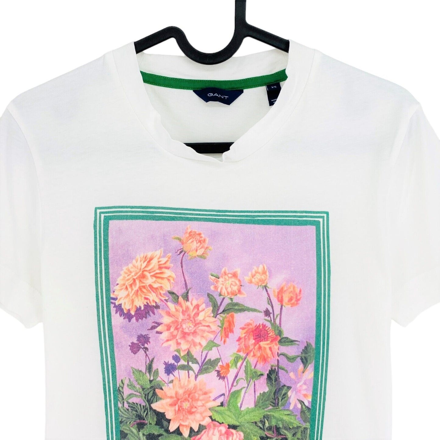 GANT White Dahlia Print Crew Neck T Shirt Size M