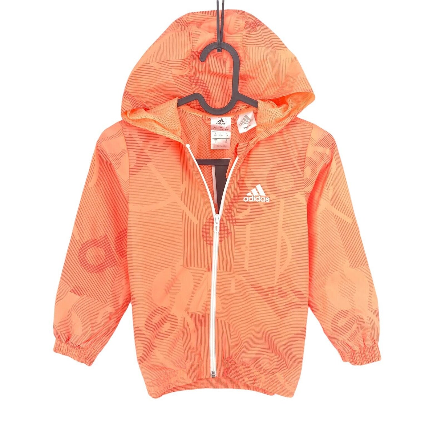 Adidas Kids Orange Hooded Wind Breaker Jacket Size 5 - 6 Years