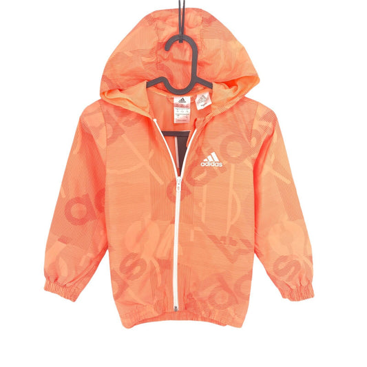 Adidas Windbreaker-Jacke mit Kapuze für Kinder, Orange, Größe 5–6 Jahre