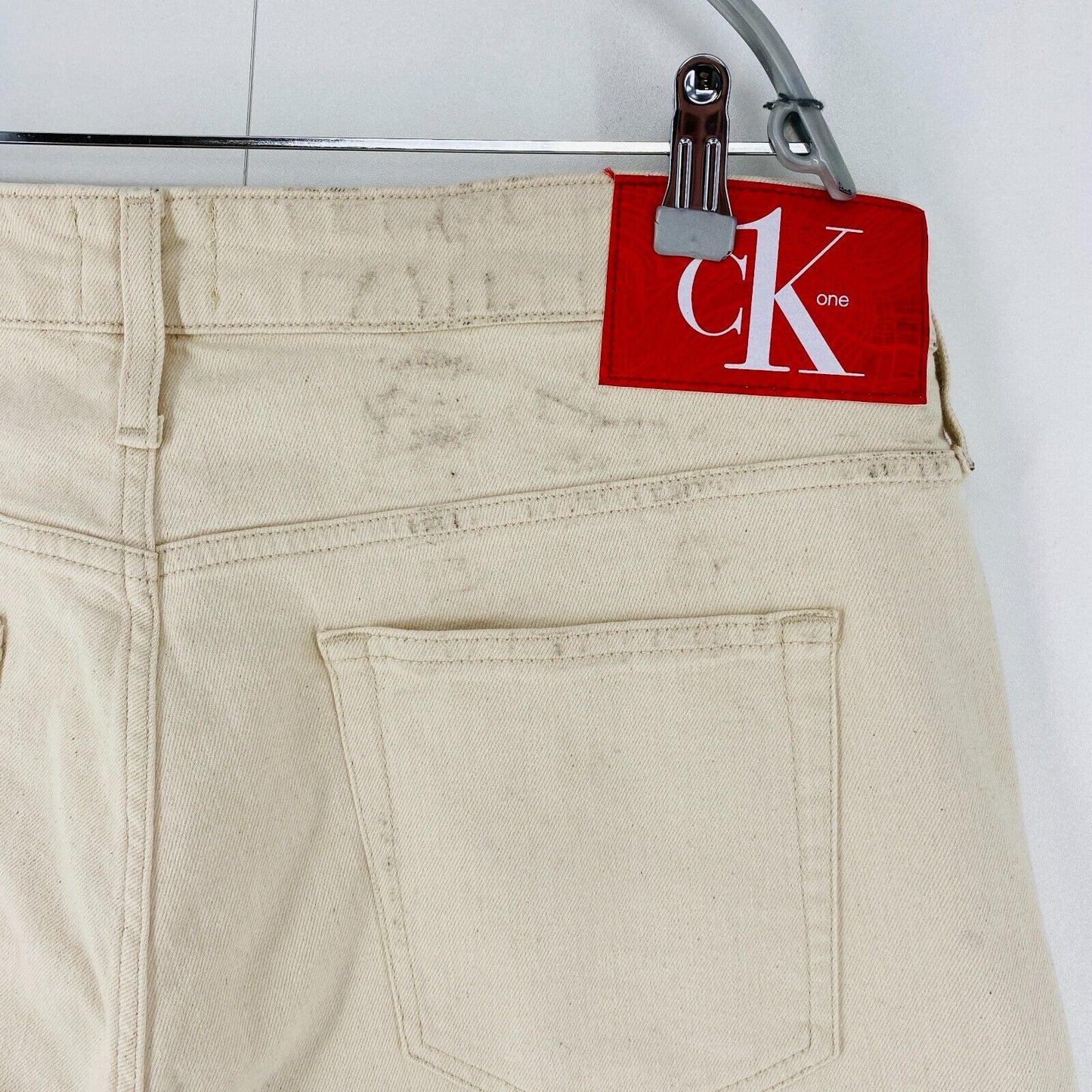 Calvin Klein Mens Beige Stretch Relaxed Wide Leg Fit Jeans W34