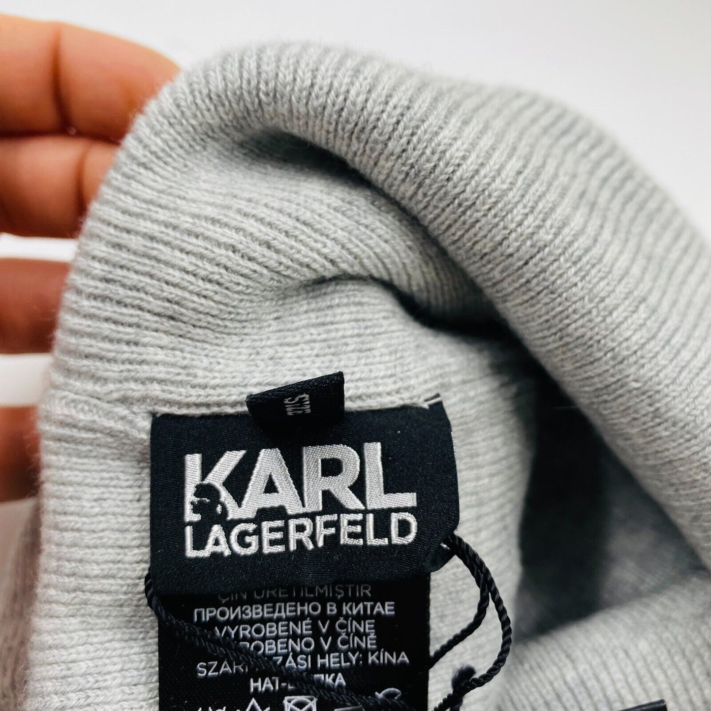 KARL LAGERFELD Grey Cotton Blend Beanie Hat One Size