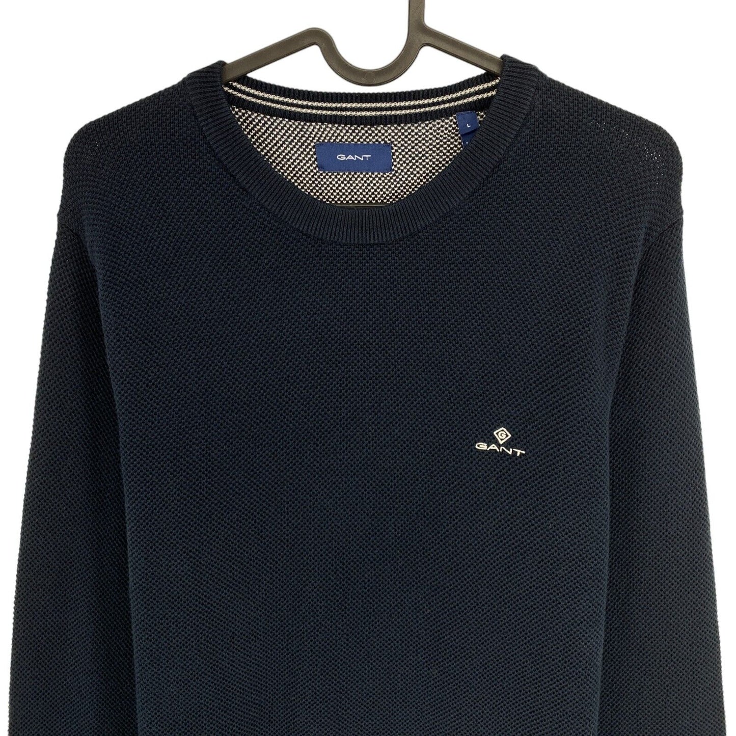 GANT Navy Blue Cotton Pique Crew Neck Sweater Pullover Size L