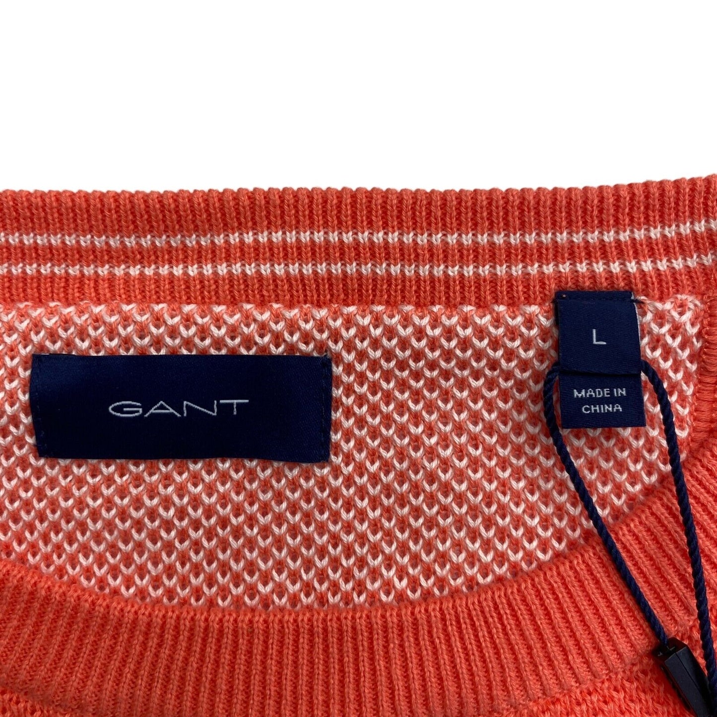 GANT Orange Pique Cotton Crew Neck Jumper Sweater Size L