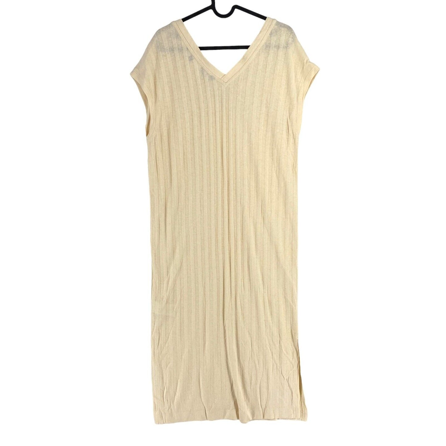 GANT Women Beige Linen Rib Sleeveless V Neck Dress Size S