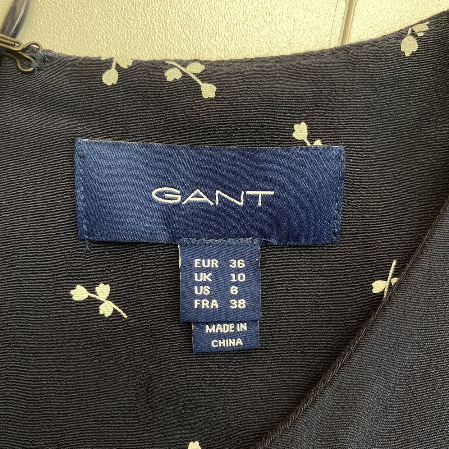 GANT Navy Blue Micro Flower Print Crew Neck Dress Size EU 36 UK 10 US 6