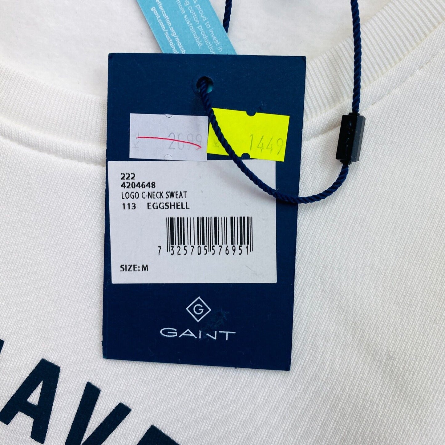 GANT Weißer Pullover mit Rundhalsausschnitt und Logo, Größe M