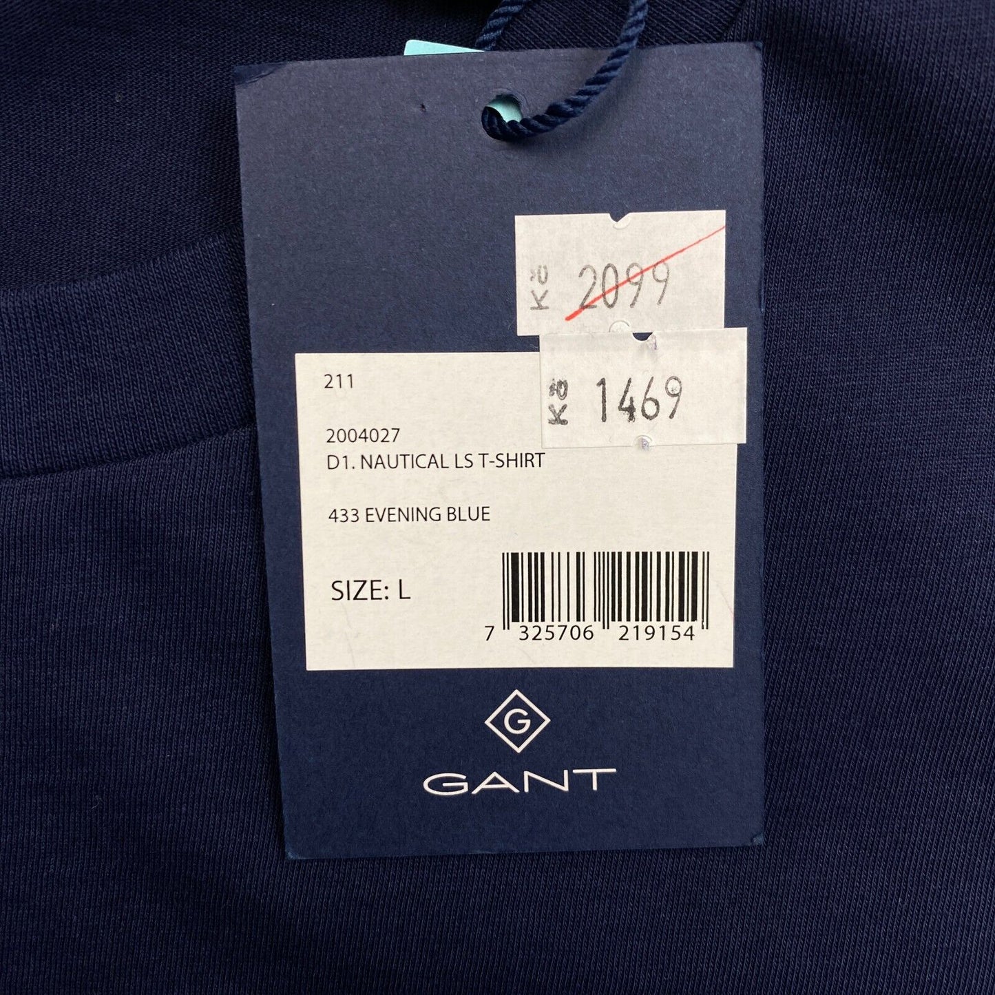 GANT T-shirt à manches longues et col rond nautique bleu marine taille L