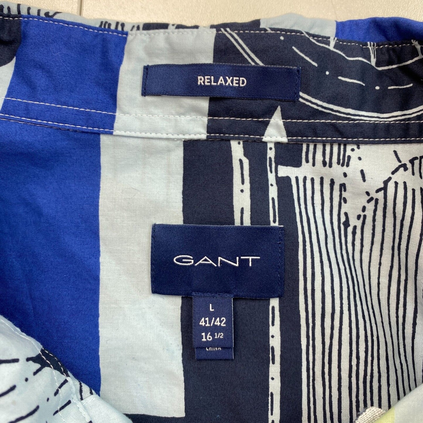 GANT Navy Blue Sailing Print Relaxed Shirt Size L 41/42 16.5