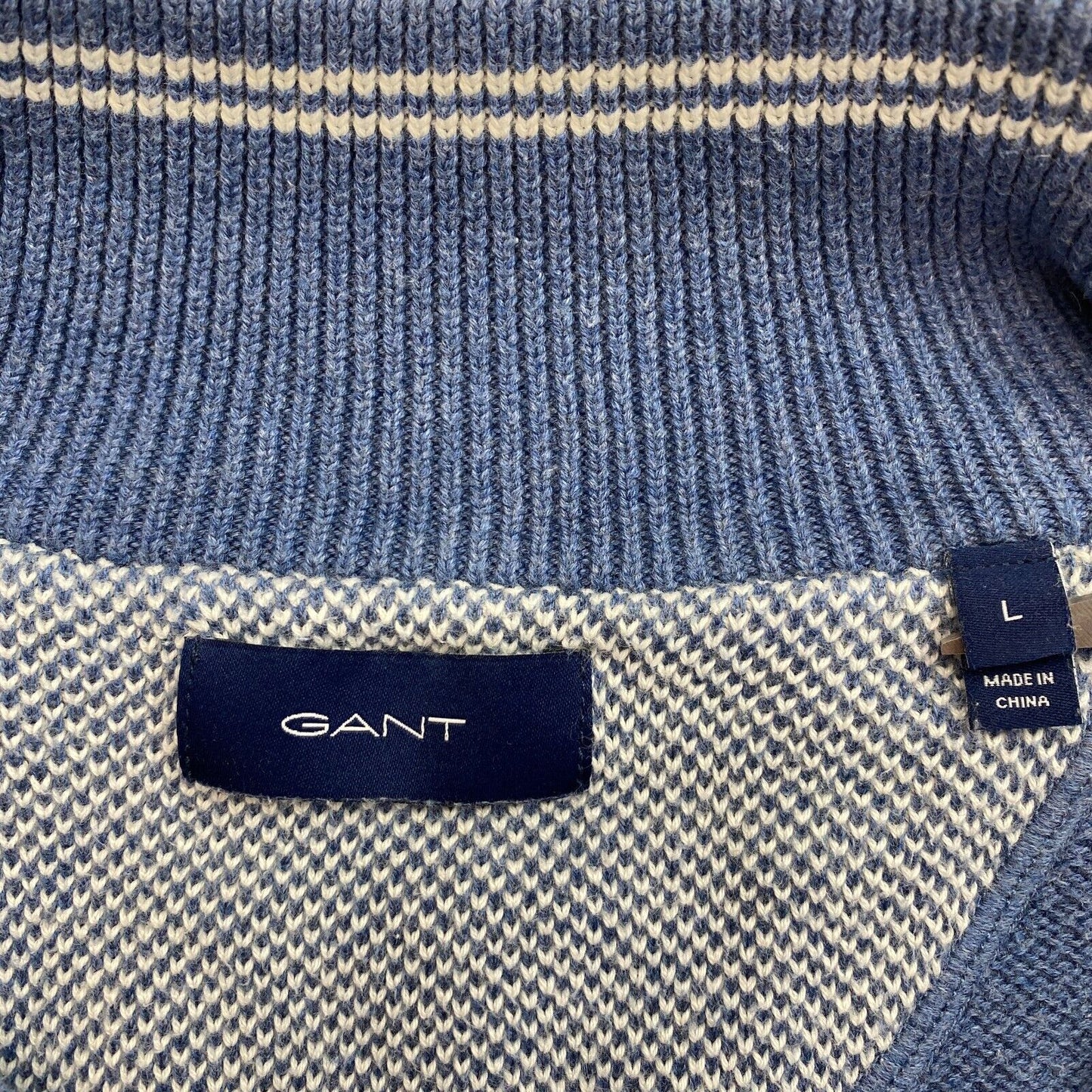 GANT Men Blue Cotton Pique Full Zip Sweater Jumper Size L