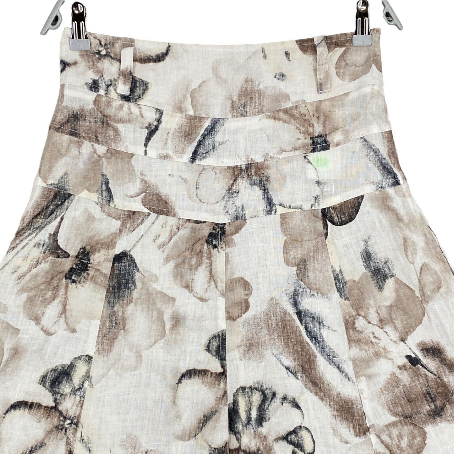 GARDEUR COLLECTION Floral Beige 100% Linen Flare Skirt Size EU 36 UK 8 US 6