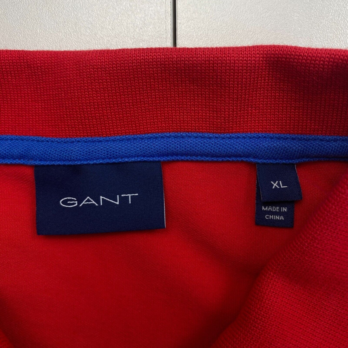 GANT Men Red Contrast Collar Pique Short Sleeve Polo Shirt Size XL