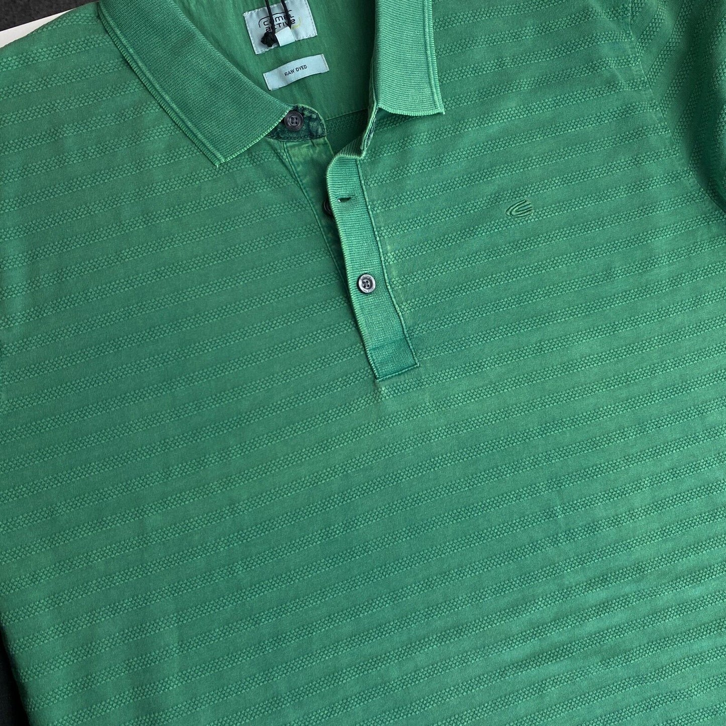 CAMEL ACTIVE Green Raw Dyed Texture Pique Polo Shirt Size S