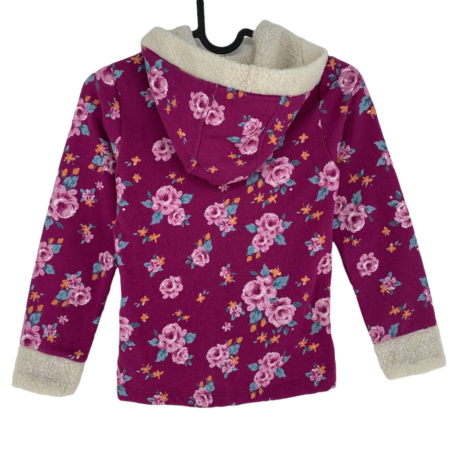 OVS Floral Pink Cotton Blend Hooded Full Zip Cardigan Jumper Size 7-8 Years