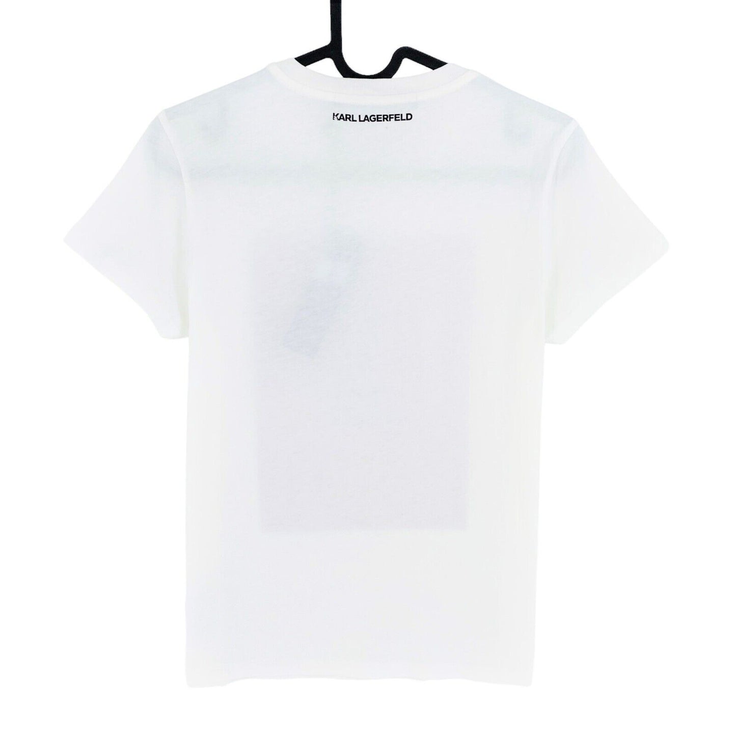 Karl Lagerfeld White Square Address Logo Rundhals-T-Shirt Größe XS