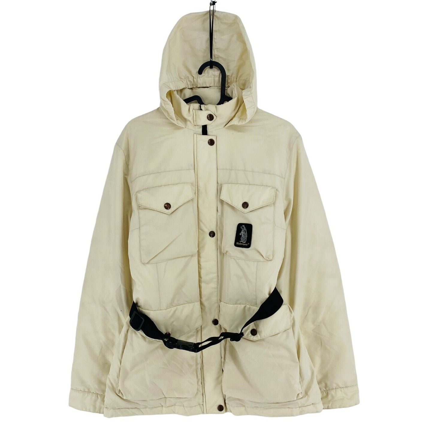 Refrigue Beige Hooded Down Jacket Coat Size M