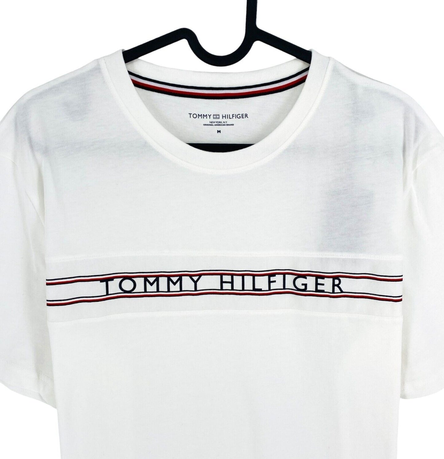 TOMMY HILFIGER Men White Print Short Sleeve Crew Neck T-Shirt Size M