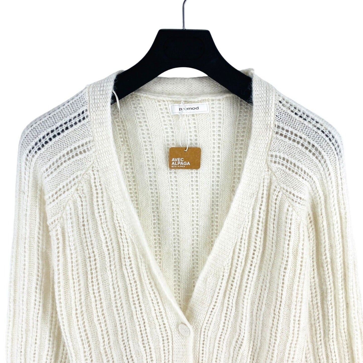 PROMOD Women White V Neck Knitted Cardigan Sweater Jumper Size XL