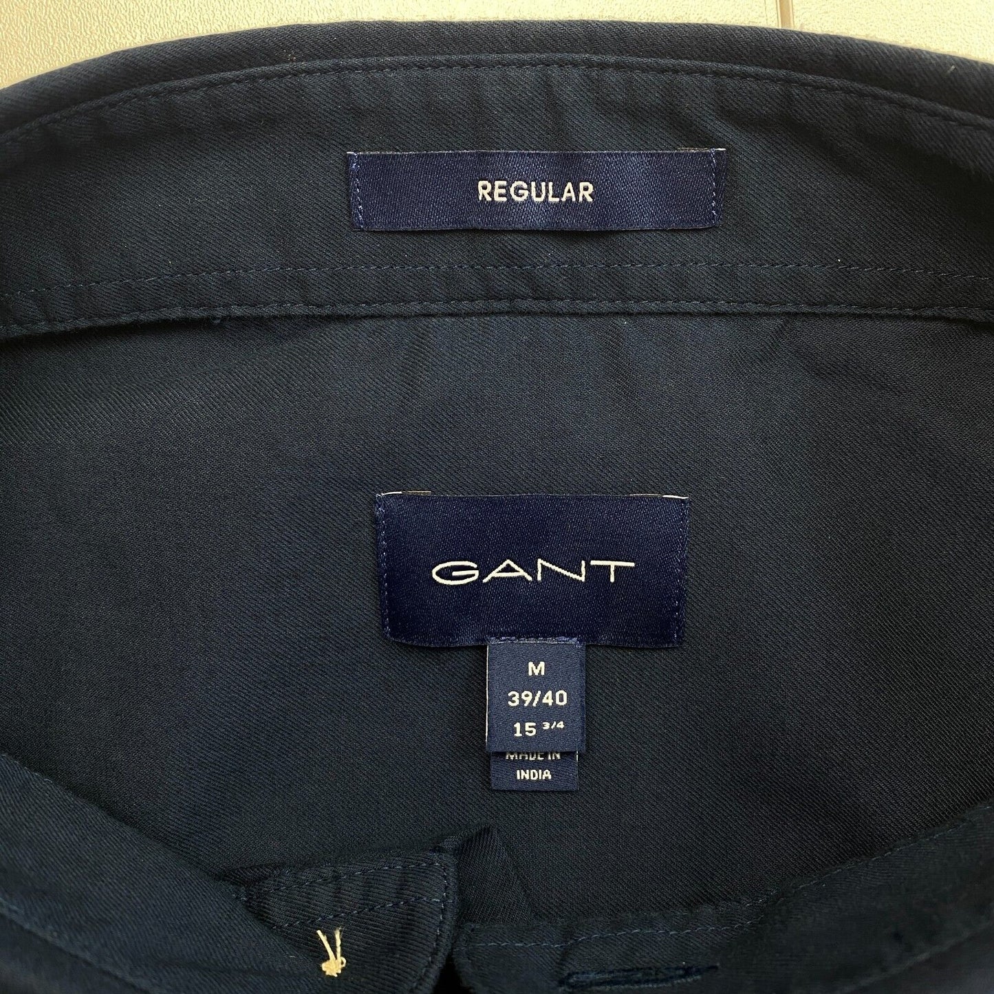 GANT Men Navy Blue Winter Twill Solid Reg Long Sleeves Shirt Size M 39/40 15.75