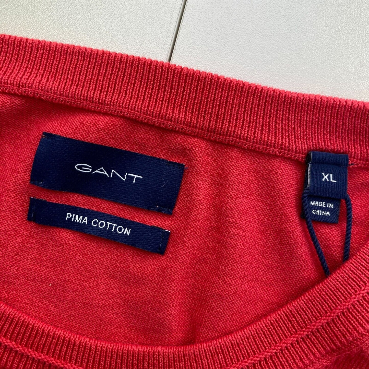 GANT Pinkish Red Pima Lux Contrast Crew Neck Sweater Pullover Size XL