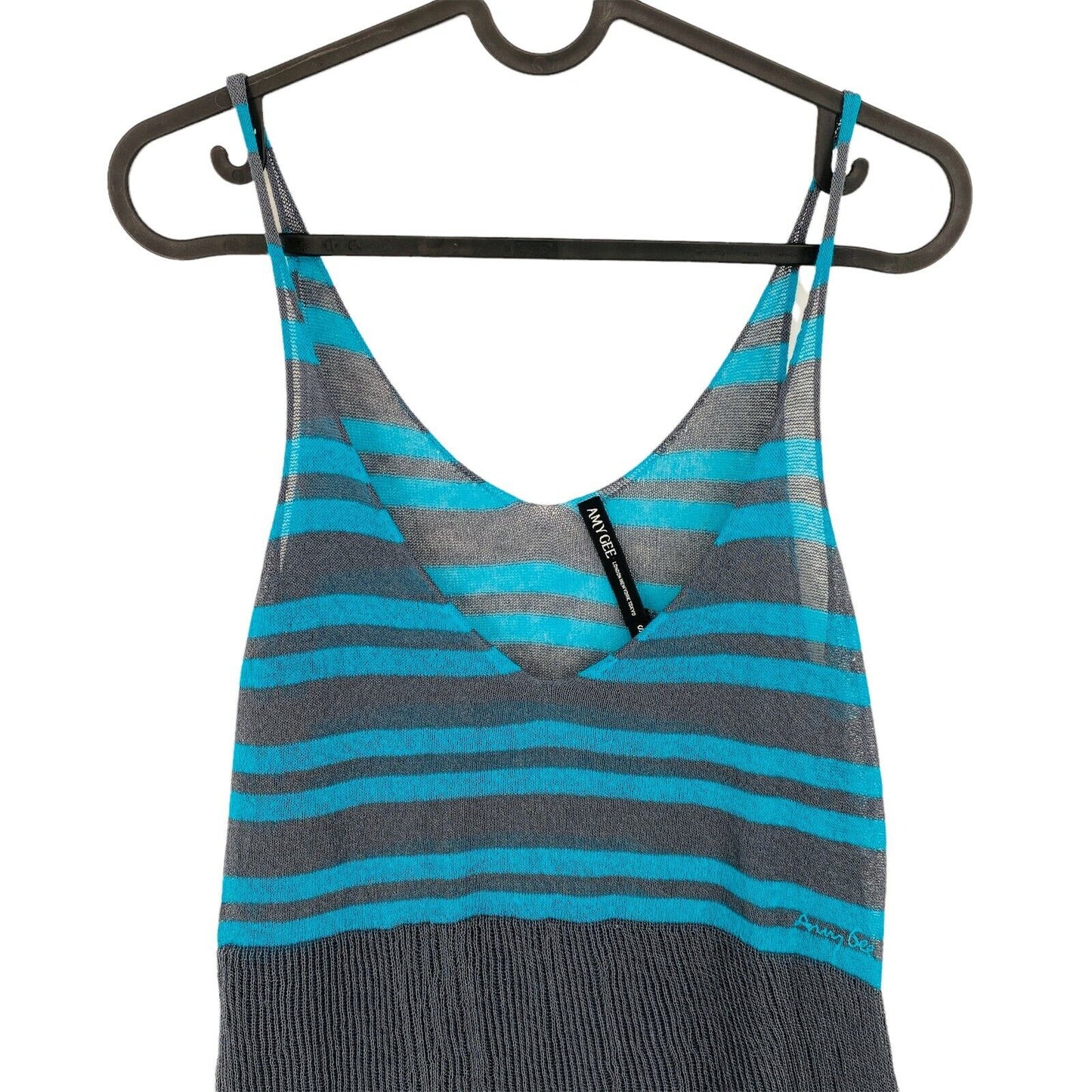 AMY GEE Dark Grey Striped Flared V Neck Tank Top Size S