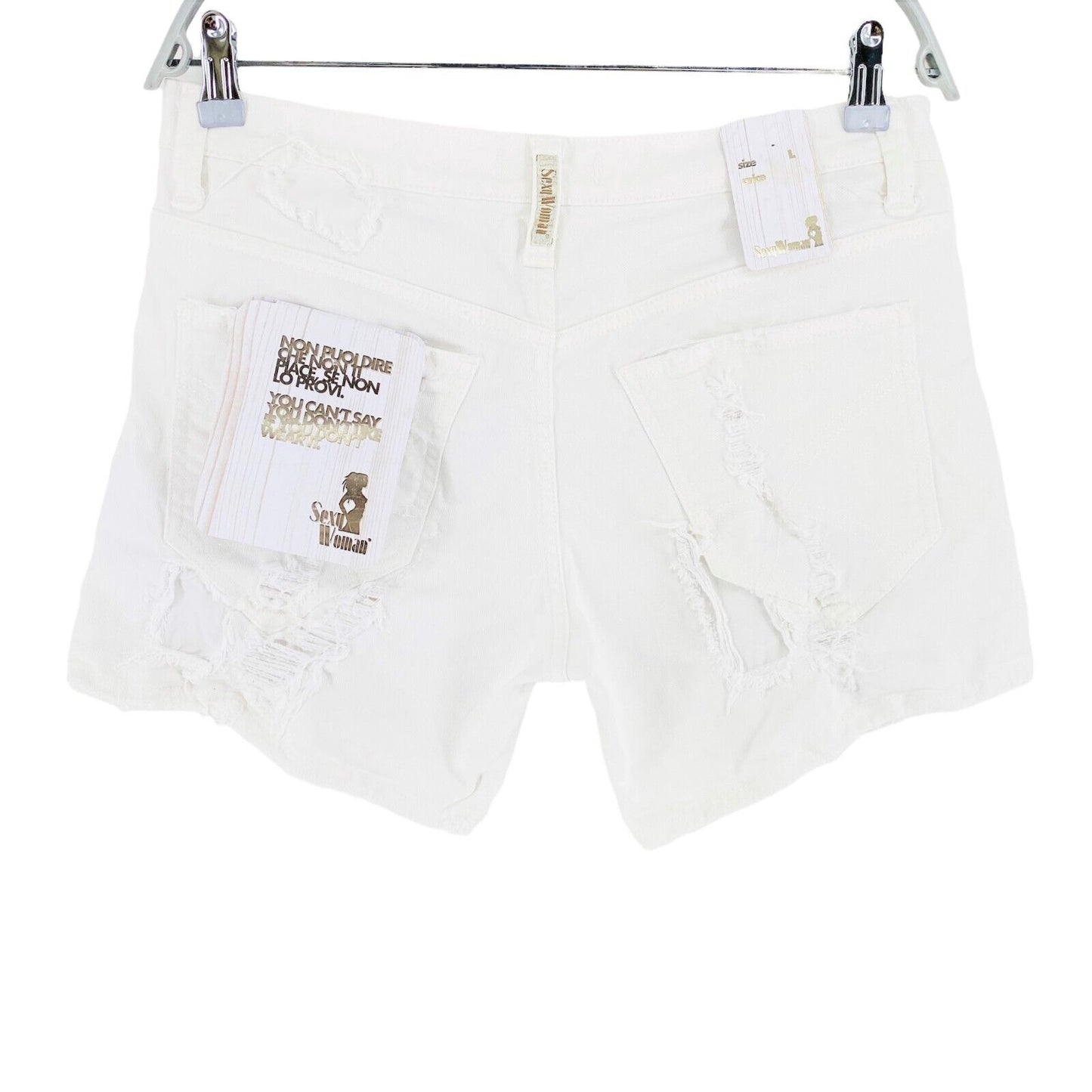 RRP €119 Sexy Woman White Ripped Denim Bermuda Shorts Size L