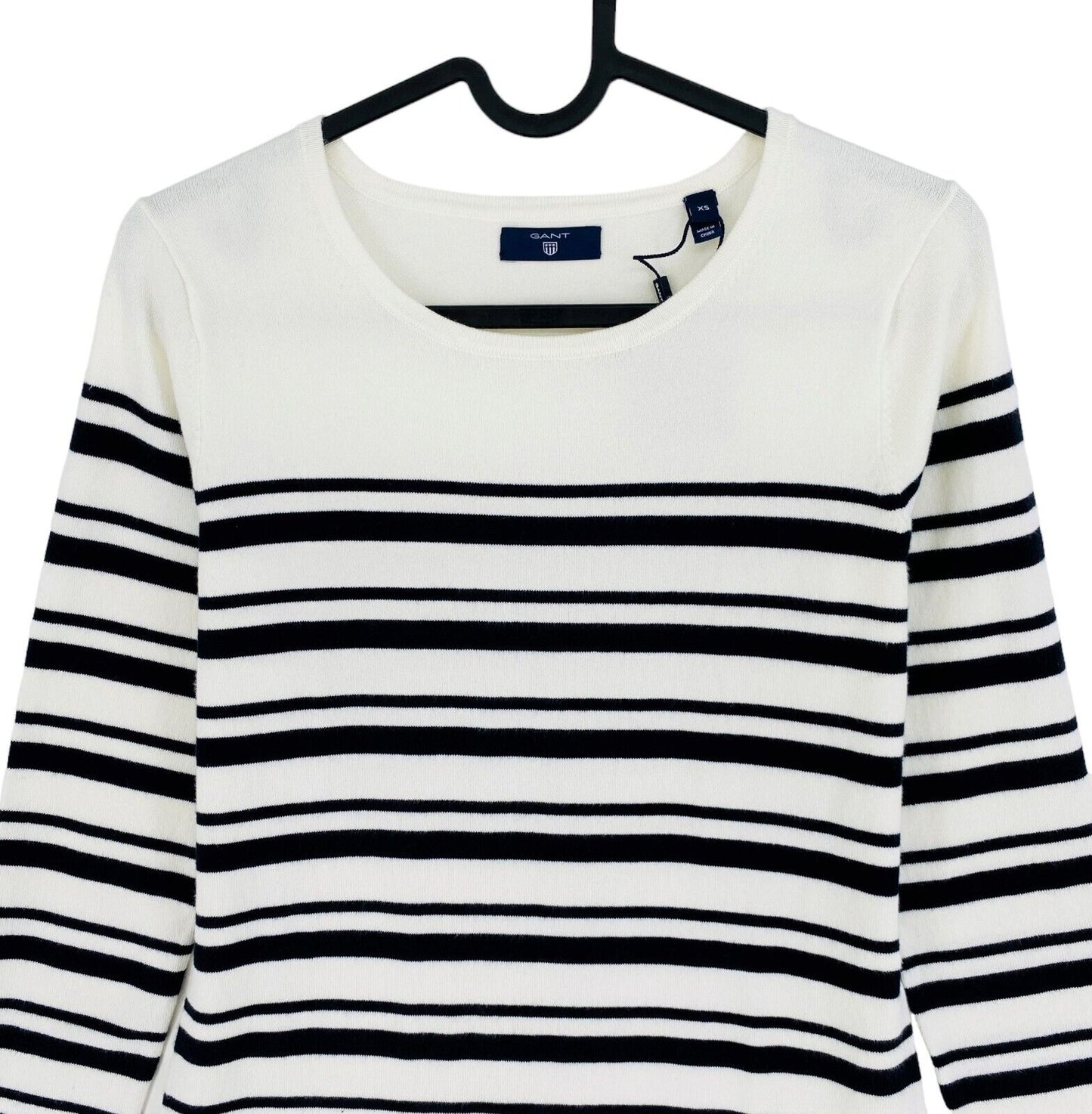 GANT White Breton Stripe Long Sleeves Crew Neck Dress Size XS