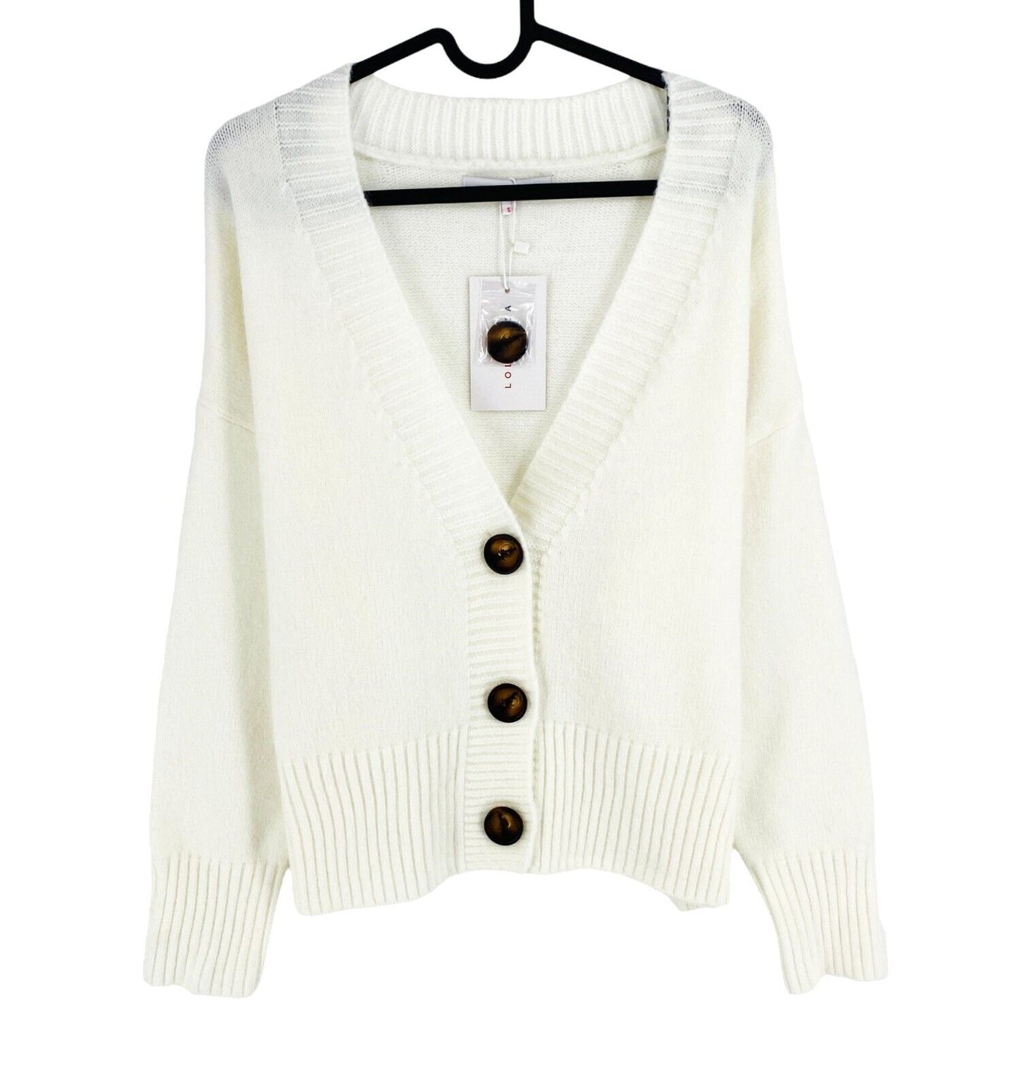 LOLA LIZA Womens White Relaxed Fit Cardigan Sweater Jumper Size S